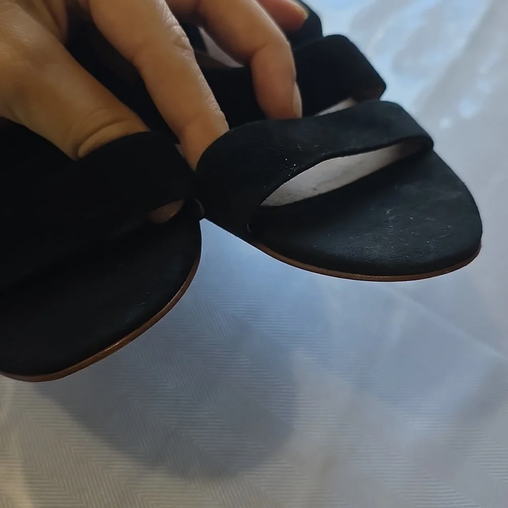 Madewell The Liv Suede  Black Strappy Block Heel Sandals‎ 7